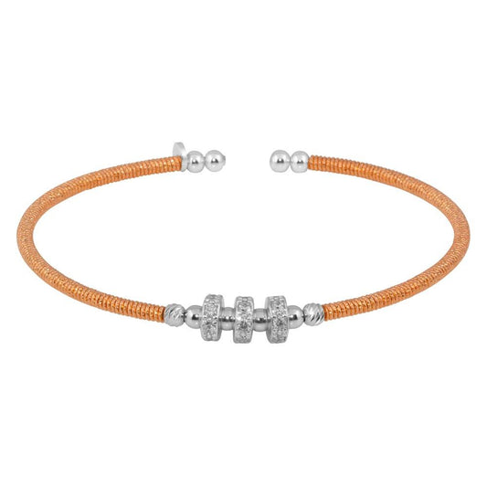 Silver 925 Rose Gold Plated Beaded Cuff with CZ - ARB00001RGP | Silver Palace Inc.