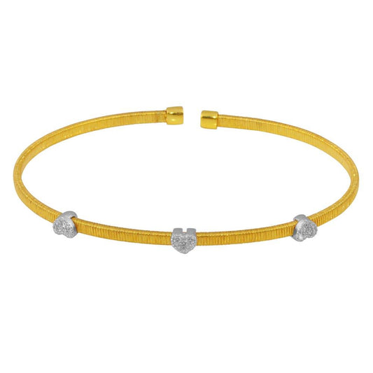 Silver 925 Gold Plated Three Heart Open Bangle with CZ - ARB00006GP | Silver Palace Inc.