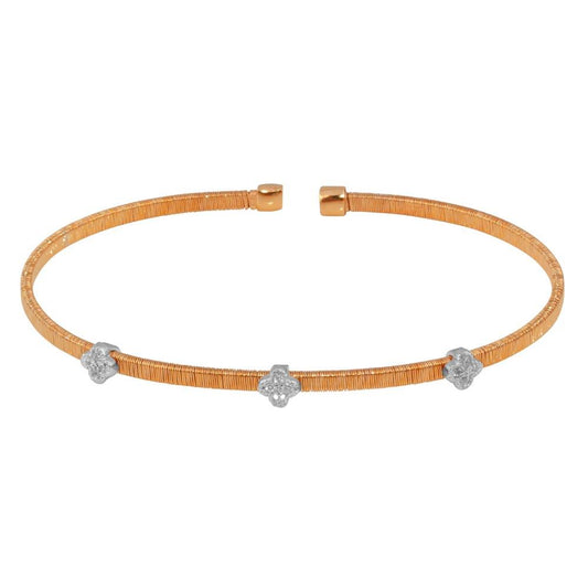 Silver 925 Rose Gold Plated Three Clover Cuffs with CZ - ARB00009RGP | Silver Palace Inc.