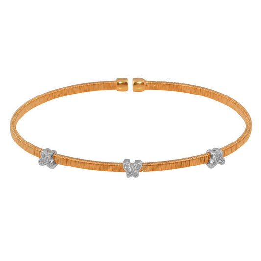 Silver 925 Rose Gold Plated Three Butterfly Open Bangle with CZ - ARB00010RGP | Silver Palace Inc.