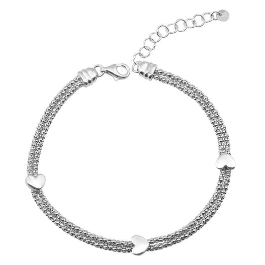 Silver 925 Rhodium Plated Heart Double Chain Bracelets - ARB00013RH | Silver Palace Inc.