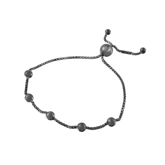 Silver 925 Black Rhodium Plated 8 Beaded Italian Lariat Bracelets - ARB00017BLK | Silver Palace Inc.