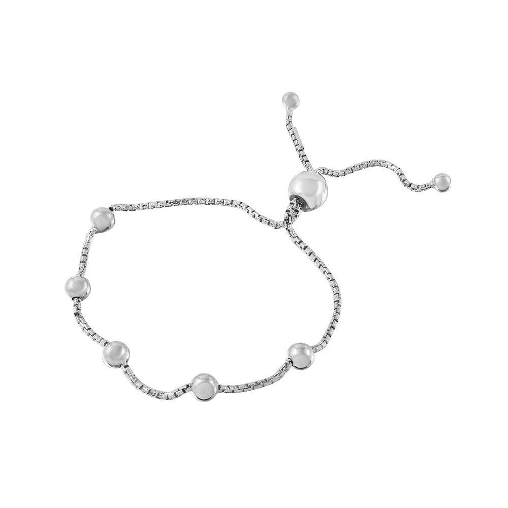 Silver 925 Rhodium Plated 8 Beaded Italian Lariat Bracelet - ARB00017RH | Silver Palace Inc.