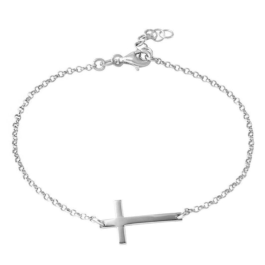 Silver 925 High Polished Italian Rolo Chain with Cross Bracelets - ARB00020RH | Silver Palace Inc.