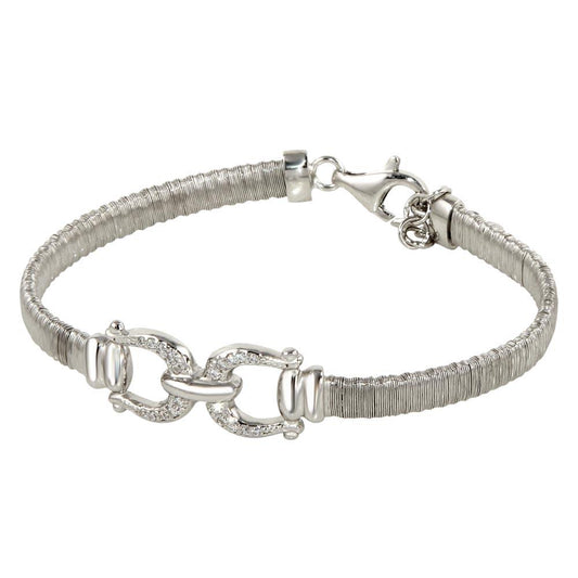 Silver 925 Rhodium Plated Buckle Bracelet with CZ - ARB00037RH | Silver Palace Inc.