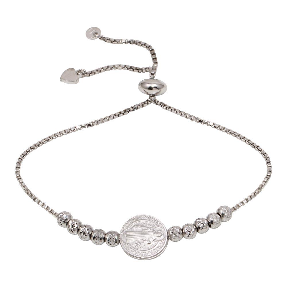 Silver 925 Rhodium Plated Adjustable Diamond Cut Bracelet - ARB00048RH | Silver Palace Inc.