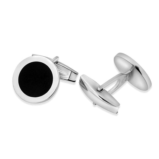 Silver 925 Round Black Enamel Cufflink - ARC00002 | Silver Palace Inc.