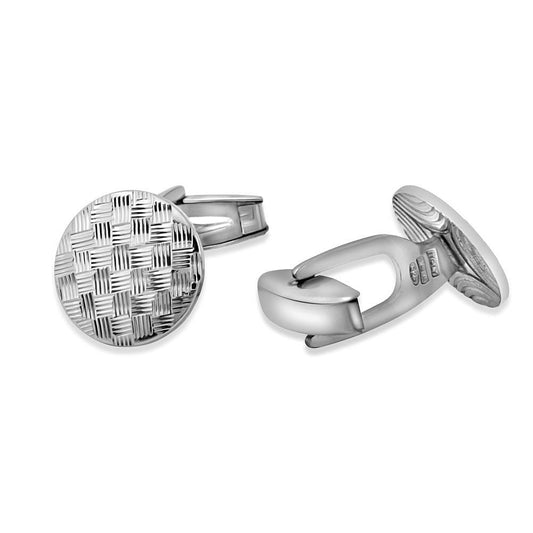 Silver 925 Round DC Weave Design Cufflink - ARC00003 | Silver Palace Inc.