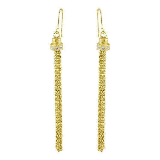Silver 925 Gold Plated Tassel Drop Earrings with CZ - ARE00010GP | Silver Palace Inc.