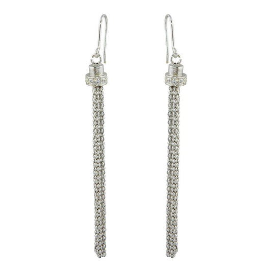 Silver 925 Rhodium Plated Tassel Drop Earrings with CZ - ARE00010RH | Silver Palace Inc.