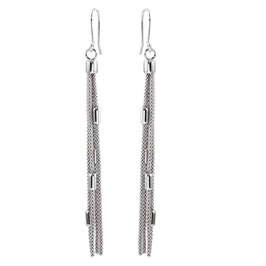 Silver 925 Rhodium Plated Tassel Earrings - ARE00011RH | Silver Palace Inc.