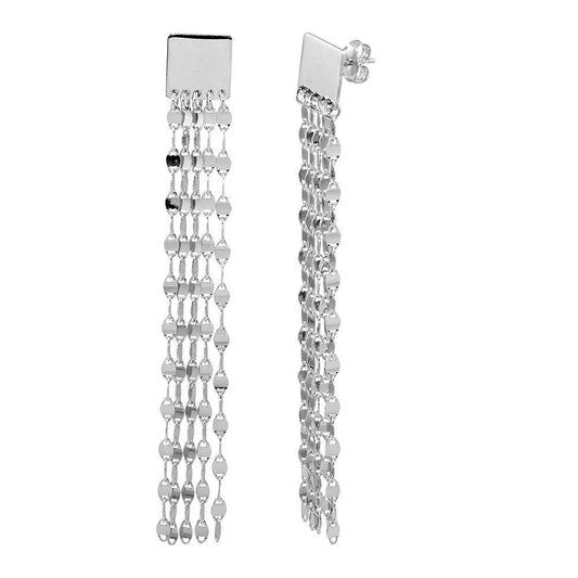 Silver 925 Rhodium Plated Square Hanging Chain Earring - ARE00016RH | Silver Palace Inc.