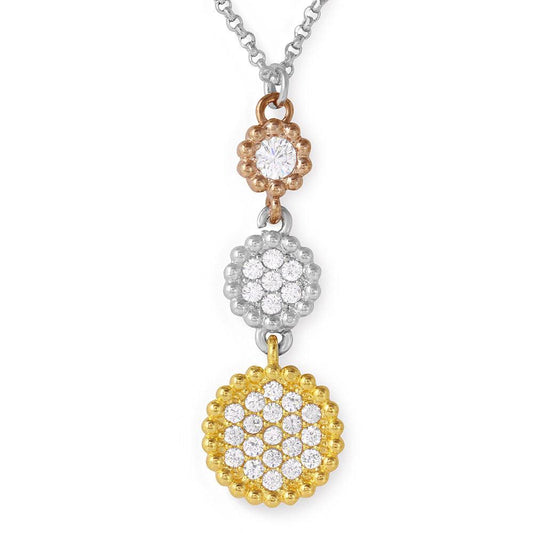 Silver 925 Rhodium Plated Graduated 3 Toned Circle Drop Necklace - ARN00021TRI | Silver Palace Inc.