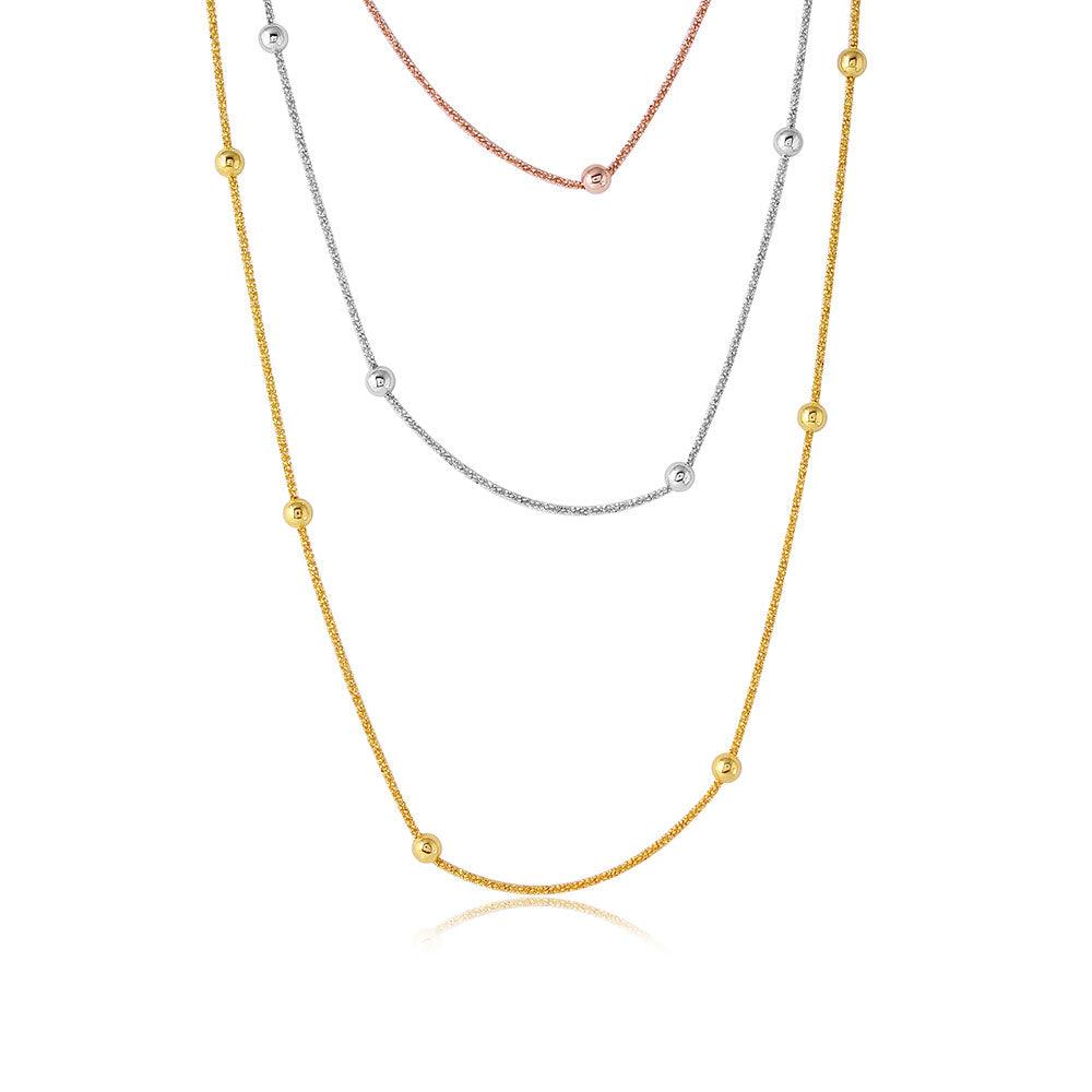Silver 925 3 Toned 3 Strands Roc Chain With Bead Necklace - ARN00028TRI | Silver Palace Inc.