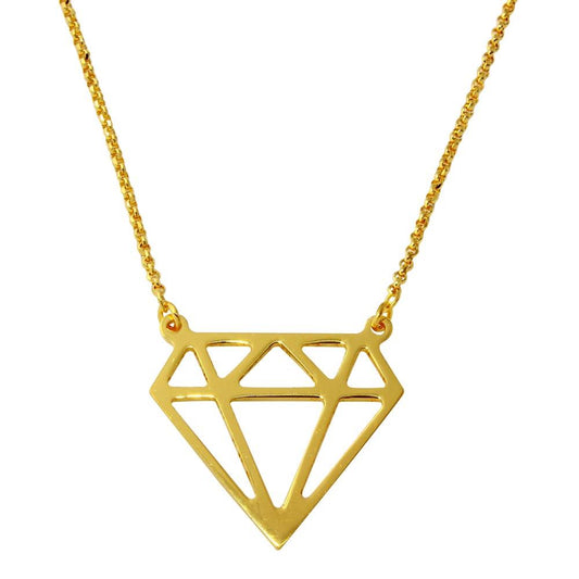 Silver 925 Gold Plated Diamond Outline Necklace - ARN00030GP | Silver Palace Inc.