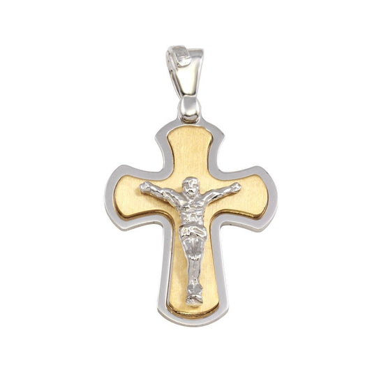 Silver 925 Two-Tone Small Crucifix Pendant - ARP00027GP | Silver Palace Inc.