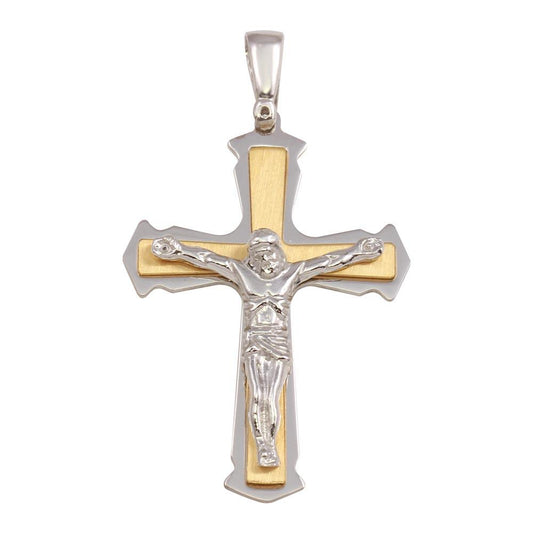 Silver 925 Two Toned Medium Crucifix Pendant - ARP00031GP | Silver Palace Inc.