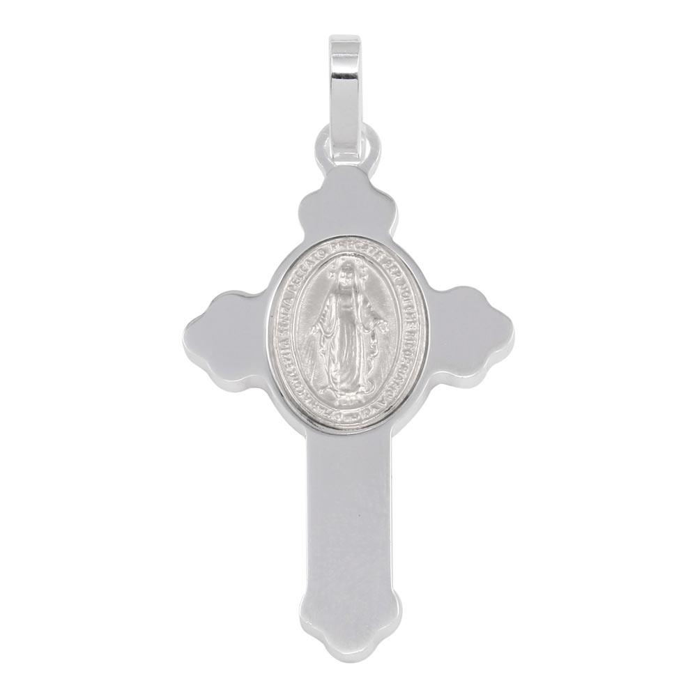 Silver 925 Rhodium Plated Cross Pendant with Medallion - ARP00035 | Silver Palace Inc.