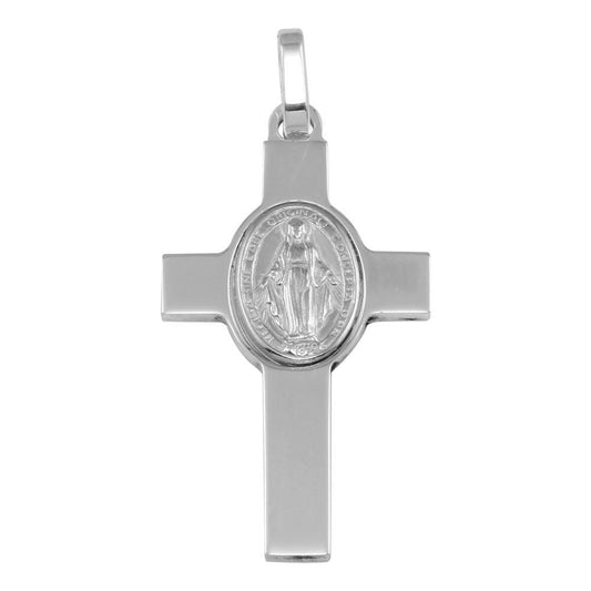 Silver 925 Rhodium Plated Cross Pendant with Medallion - ARP00037 | Silver Palace Inc.