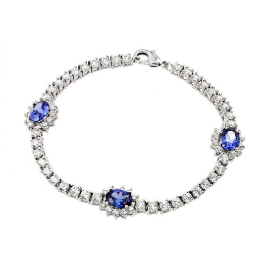 Silver 925 3 Oval Tanzanite CZ Bracelet - BGB00162 | Silver Palace Inc.