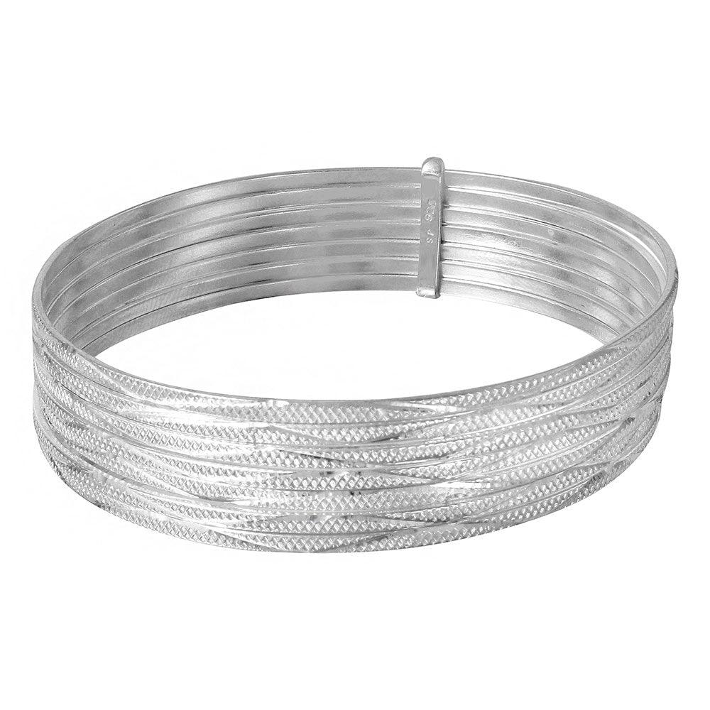 Silver 925 High Polished Diamond Cut Semanario Bangle Bracelet - BG127 | Silver Palace Inc.