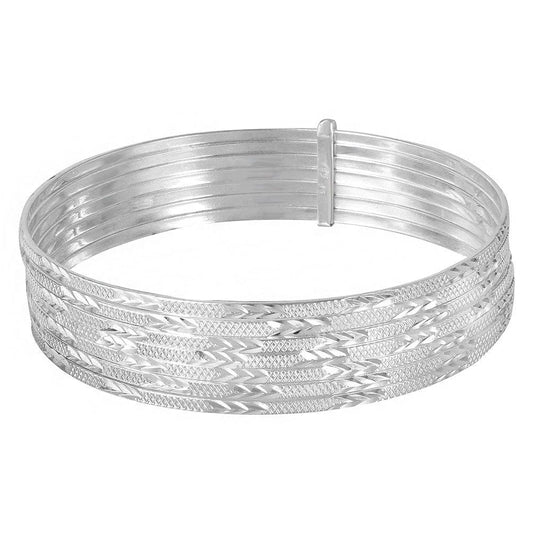 Silver 925 High Polished Diamond Cut Semanario Bangle Bracelet - BG129 | Silver Palace Inc.