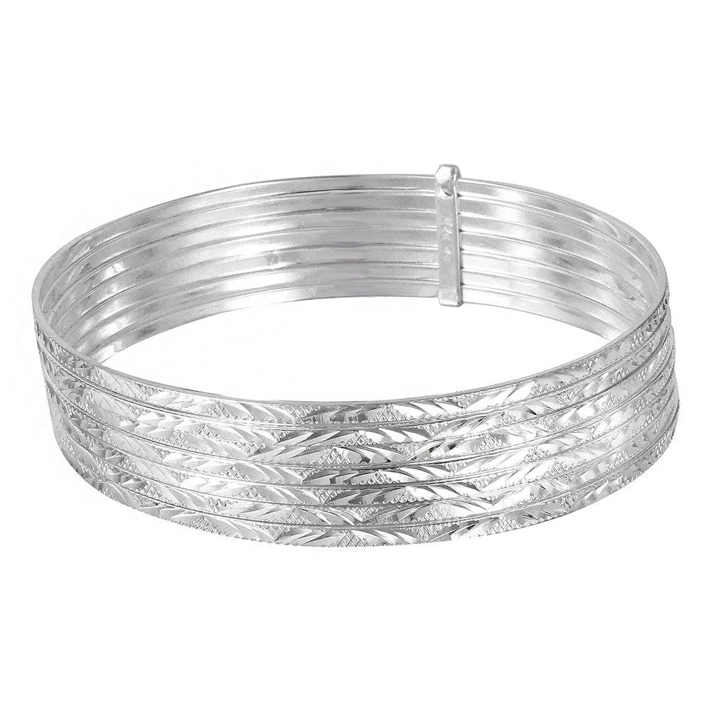 Silver 925 High Polished Diamond Cut Semanario Bangle Bracelet - BG133 | Silver Palace Inc.