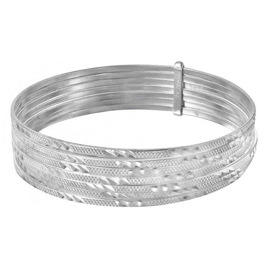 Silver 925 High Polished Diamond Cut Semanario Bangle Bracelet - BG138 | Silver Palace Inc.