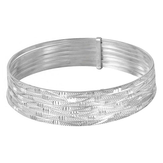 Silver 925 High Polished Diamond Cut Semanario Bangle Bracelet - BG139 | Silver Palace Inc.