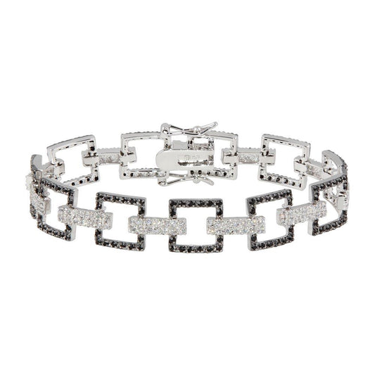 Silver 925 Rhodium Plated Multiple Square Black Open CZ Bracelet - BGB00044 | Silver Palace Inc.