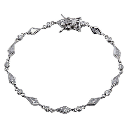 Silver 925 Rhodium Plated Sharp Marquis Tennis CZ Bracelet - BGB00071 | Silver Palace Inc.