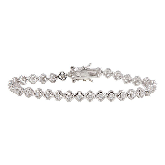 Silver 925 Rhodium Plated Small Flowers CZ Bracelet - BGB00085 | Silver Palace Inc.