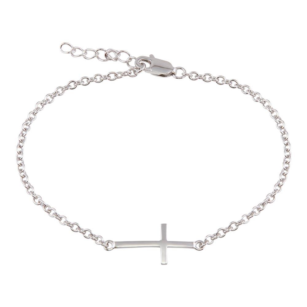 Silver 925 Rhodium Plated Sideways Cross Bracelet - BGB00110 | Silver Palace Inc.