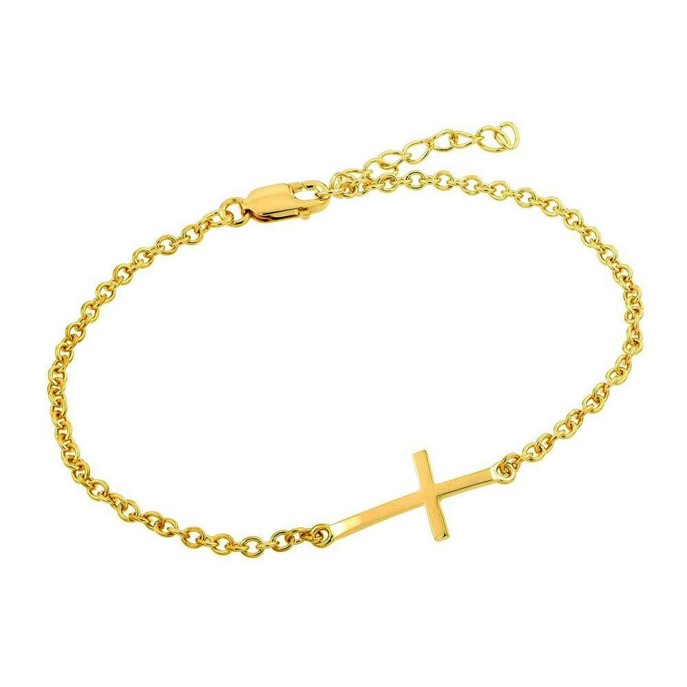 Silver 925 Gold Plated Sideways Cross CZ Bracelet - BGB00110GP | Silver Palace Inc.