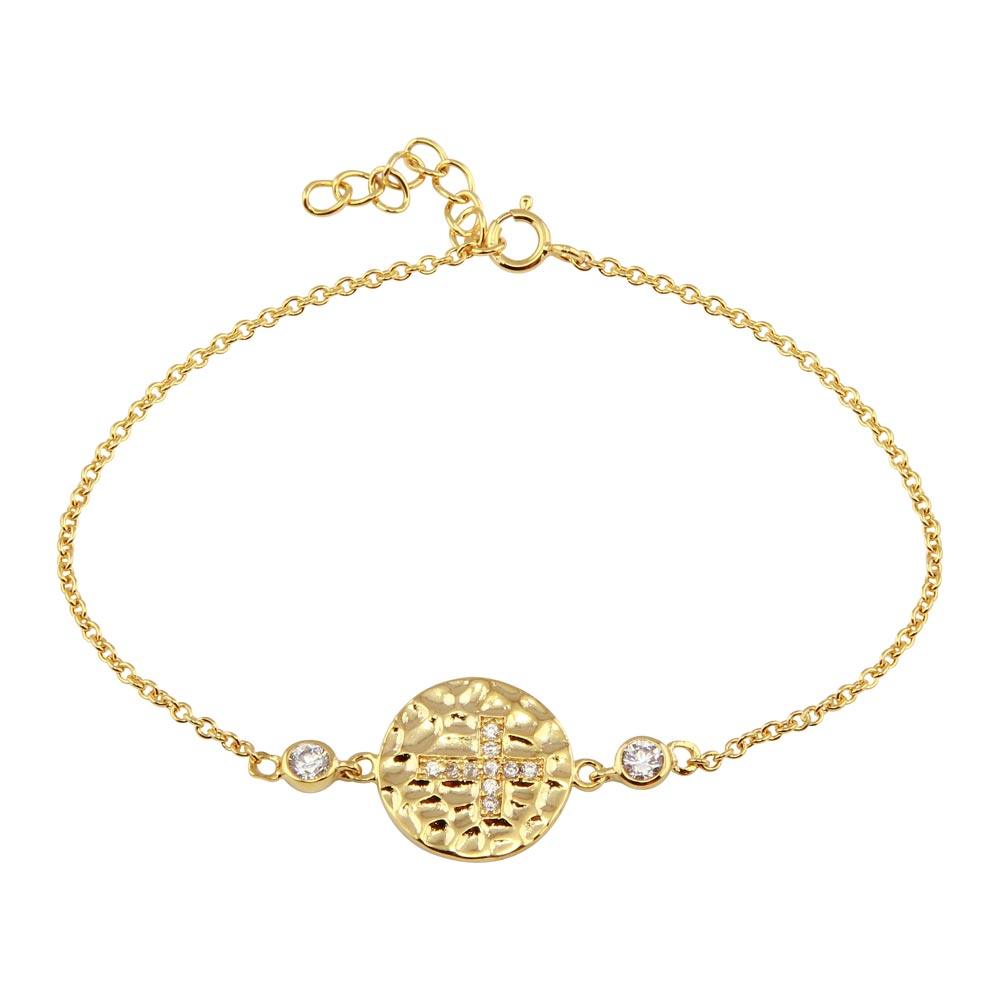 Silver 925 Gold Plated Circle Cross CZ Inlay Bracelet - BGB00139 | Silver Palace Inc.