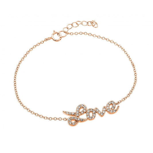 Silver 925 Rose Gold Plated Love CZ Inlay Bracelet - BGB00188RGP | Silver Palace Inc.