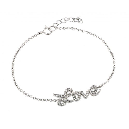 Silver 925 Rhodium Plated Love CZ Inlay Bracelet - BGB00188RHD | Silver Palace Inc.