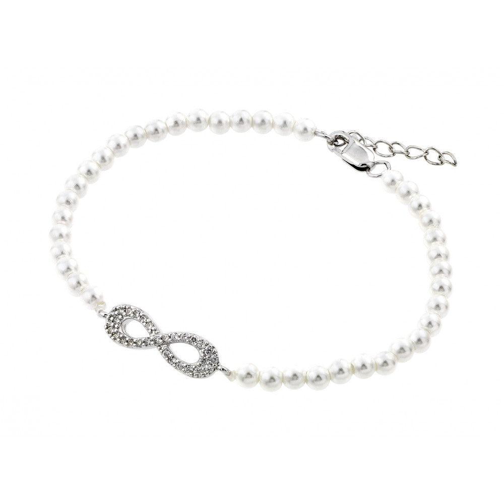 Silver 925 Rhodium Plated Open Infinity CZ Fresh Water Bracelet - BGB00194 | Silver Palace Inc.