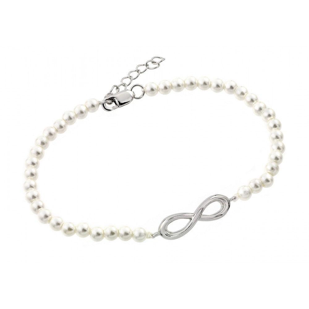 Silver 925 Rhodium Plated Infinity Fresh Water Pearl Bracelet - BGB00195 | Silver Palace Inc.