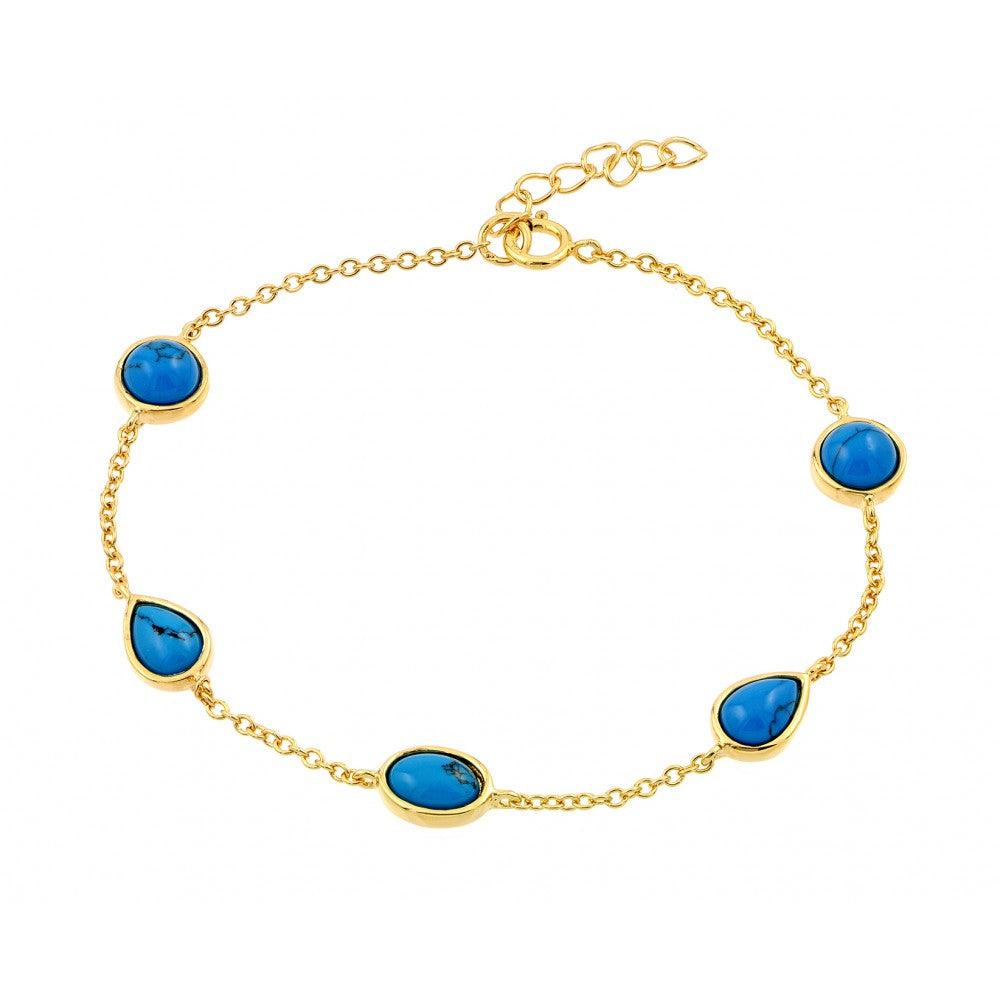 Silver 925 Gold Plated Blue Round and Teardrop CZ Bracelet - BGB00197 | Silver Palace Inc.