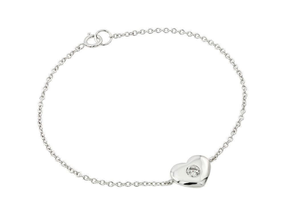 Silver 925 Rhodium Plated Single Heart Clear Center CZ Bracelet - BGB00203 | Silver Palace Inc.