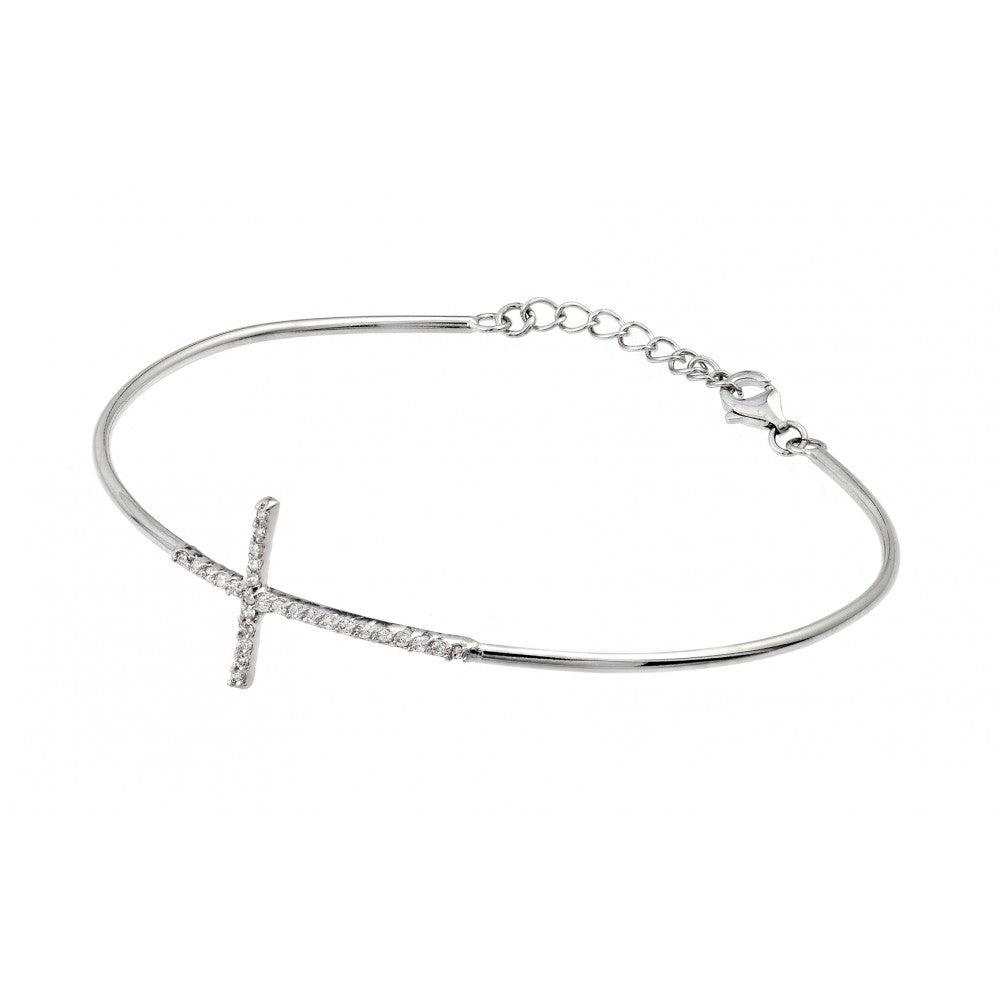 Silver 925 Rhodium Plated Cross Clear CZ Bracelet - BGB00207 | Silver Palace Inc.