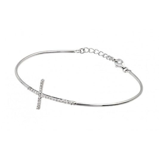 Silver 925 Rhodium Plated Cross Clear CZ Bracelet - BGB00207 | Silver Palace Inc.