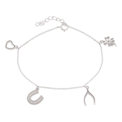 Silver 925 Rhodium Plated Charm CZ Bracelet - BGB00215 | Silver Palace Inc.