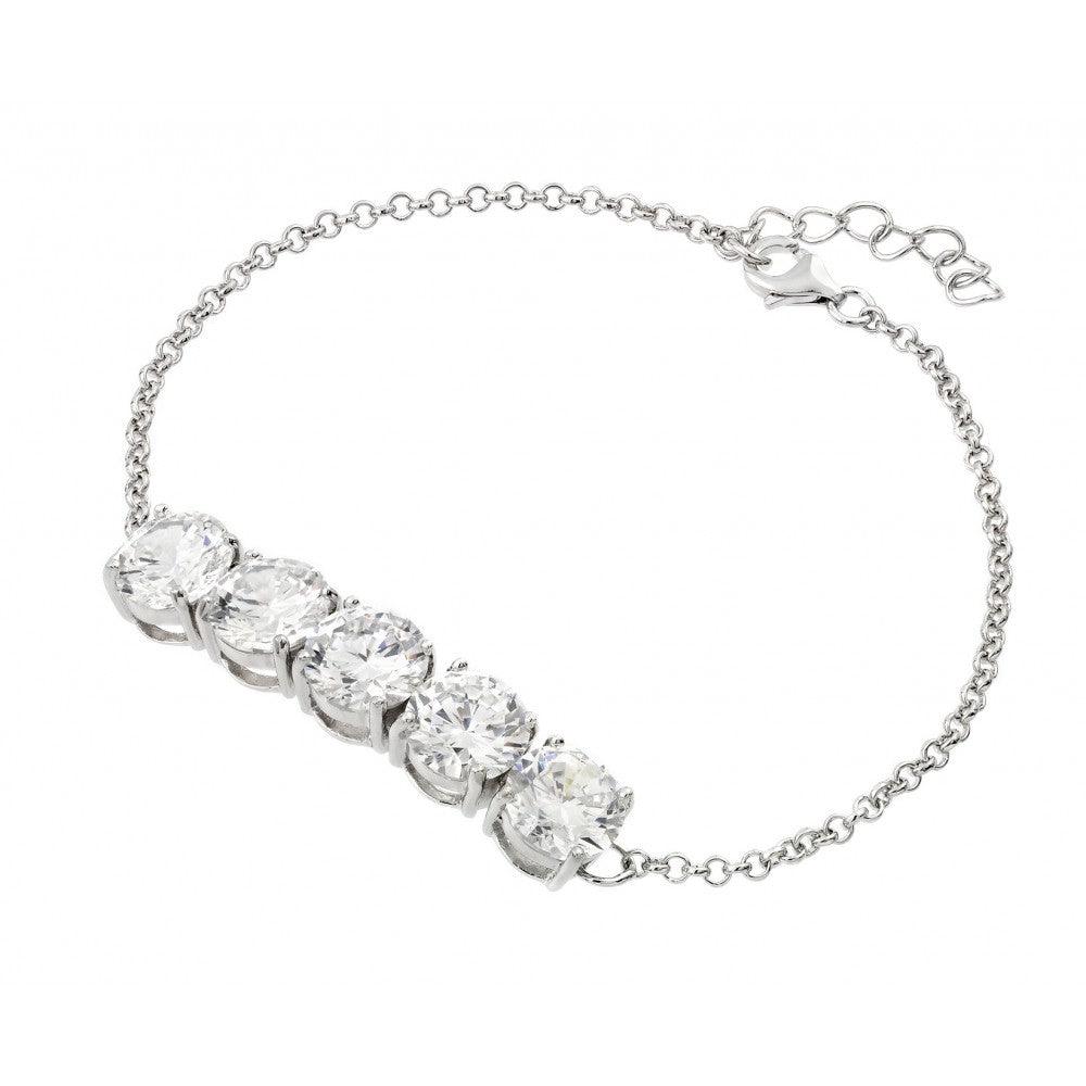 Silver 925 Rhodium Plated Five Round Crown Setting CZ Bracelet - BGB00216 | Silver Palace Inc.