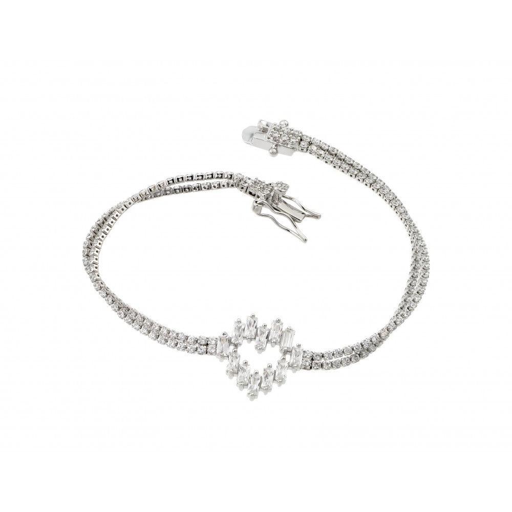 Silver 925 Rhodium Plated Heart Baguette Bracelet - BGB00221 | Silver Palace Inc.