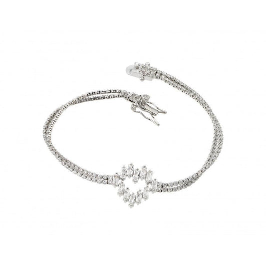 Silver 925 Rhodium Plated Heart Baguette Bracelet - BGB00221 | Silver Palace Inc.