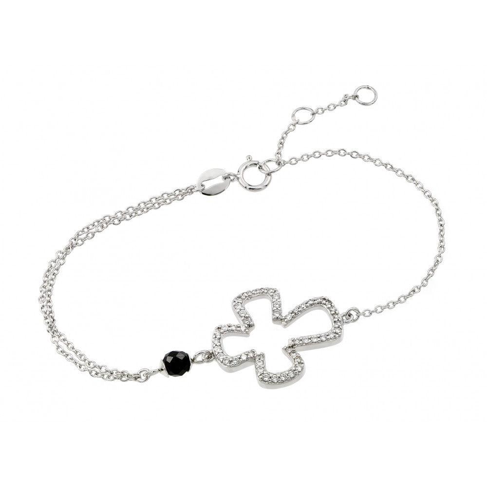 Silver 925 Rhodium Plated Cross Black Enamel Bracelet - BGB00227 | Silver Palace Inc.