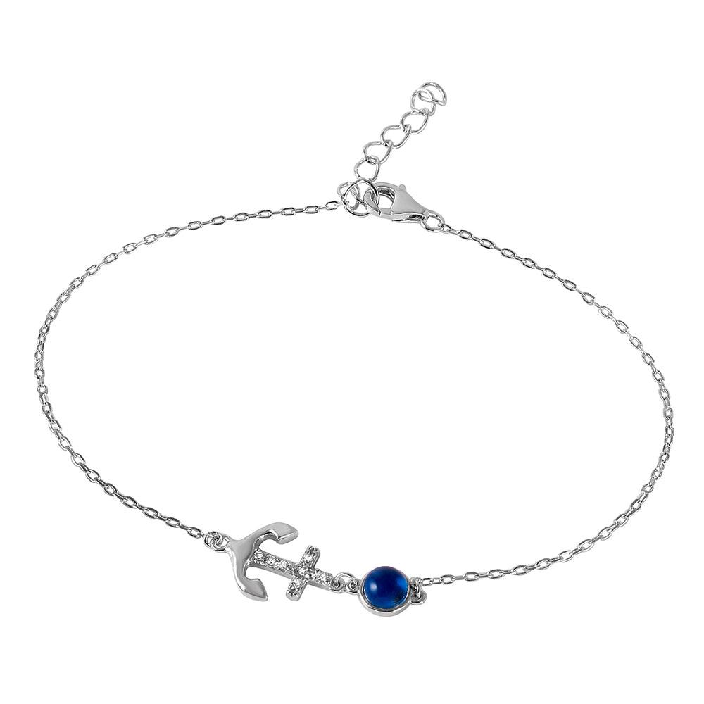 Silver 925 Evil Eye Anchor Bracelet with CZ Accents - BGB00242 | Silver Palace Inc.