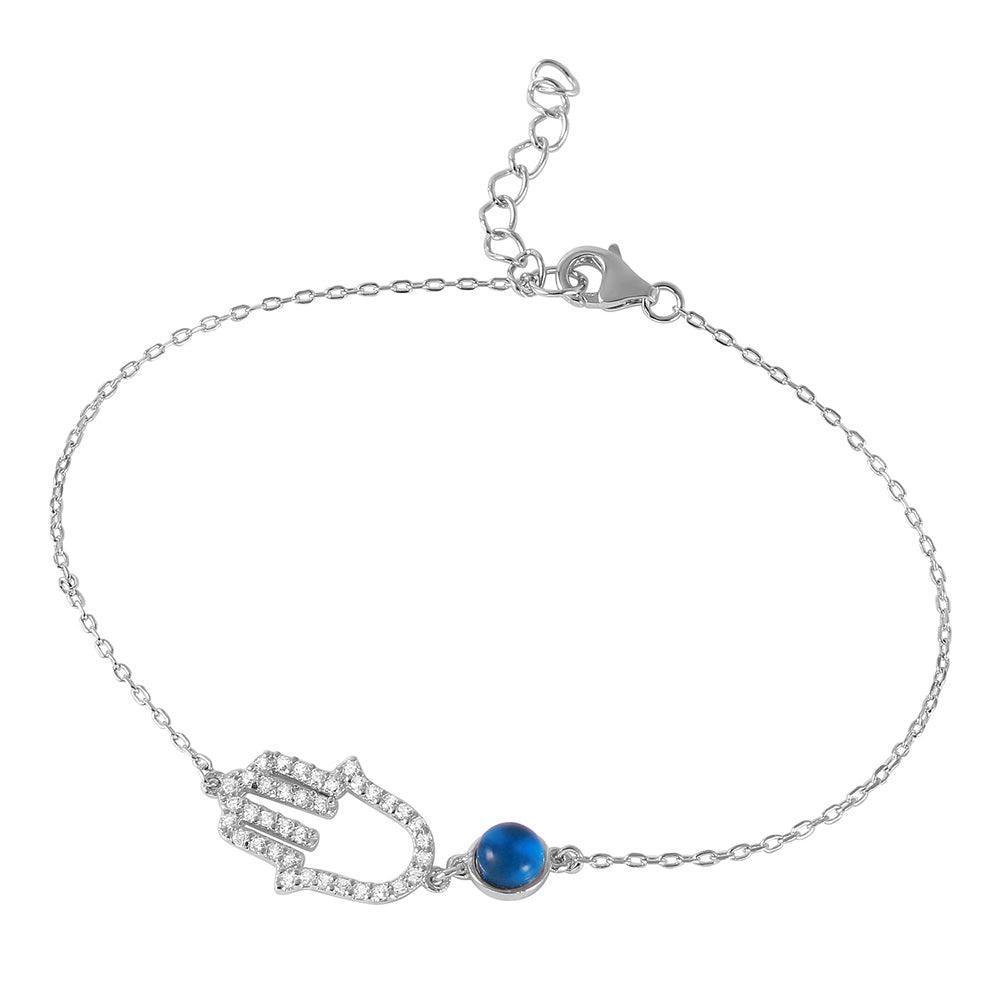 Silver 925 Rhodium Plated Evil Eye Hamsa Bracelet with CZ Accents - BGB00243 | Silver Palace Inc.